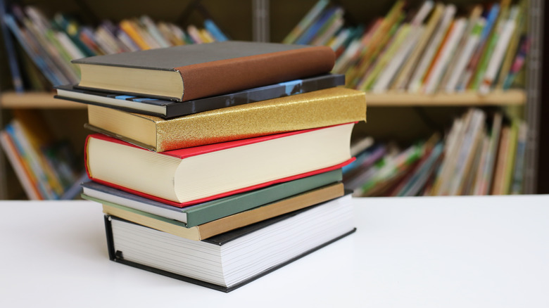 stack of colorful books