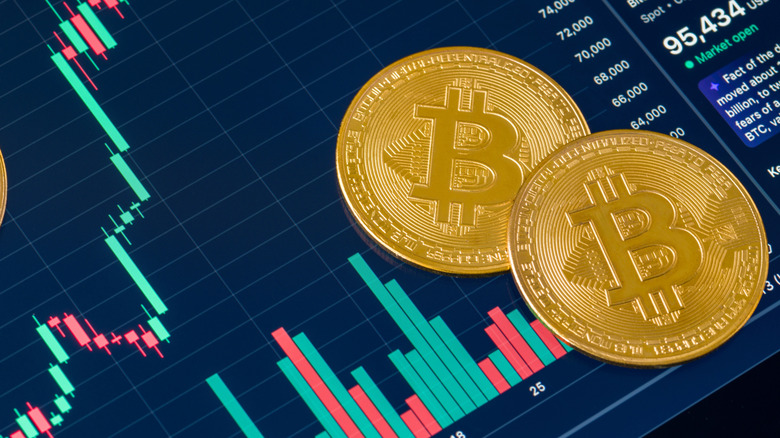 bitcoin on screen depicting market