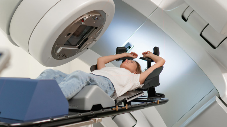Patient using a radiotherapy machine
