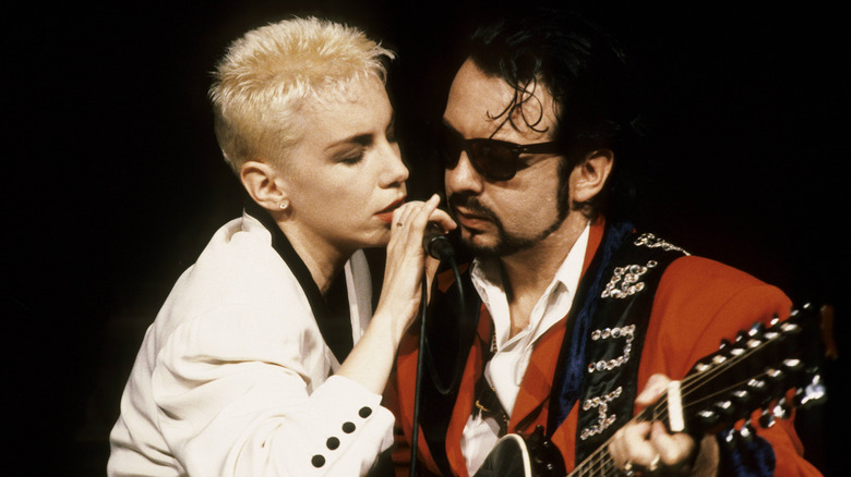 The Eurythmics performing onstage.