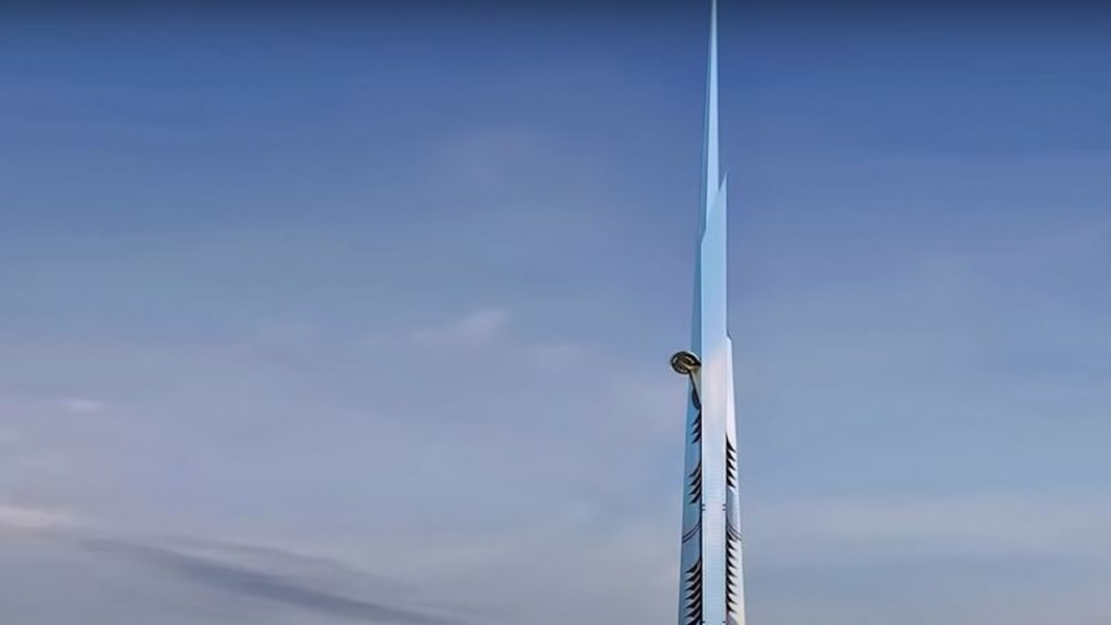 The proposed tip of Jeddah Tower piercing the sky
