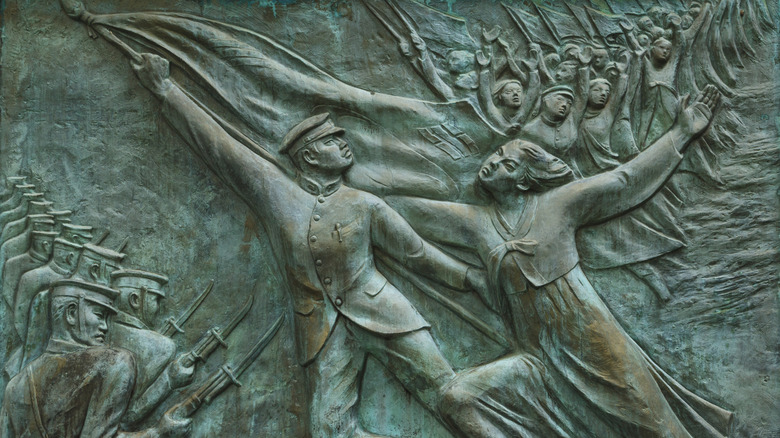 detail of relief monument to korean independence in south korea