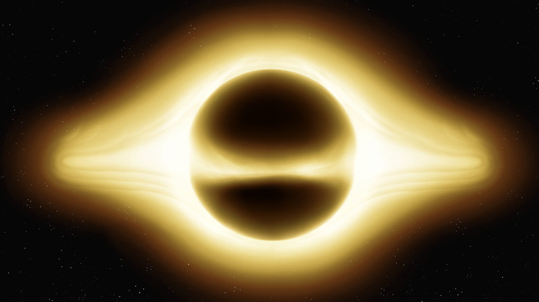 Supermassive black hole illustration with bright yellow accretion disc