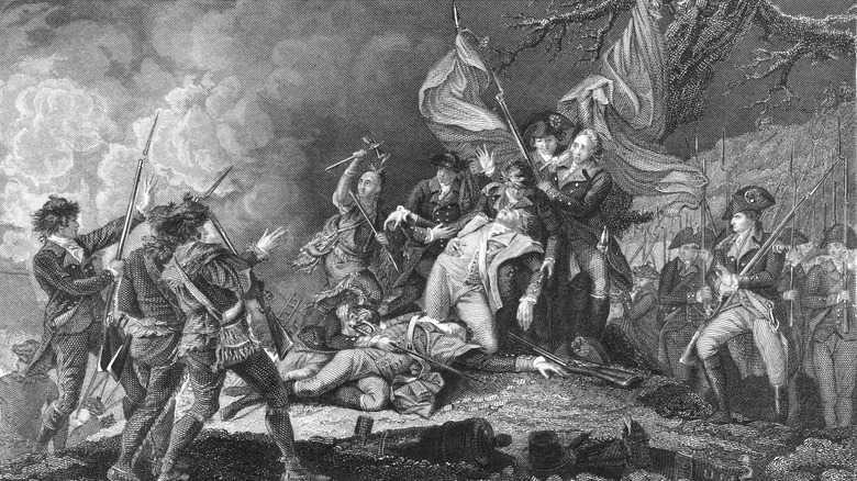 Colonists, redcoats, and natives clash