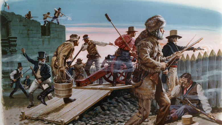 Alamo defenders rush to the battlements