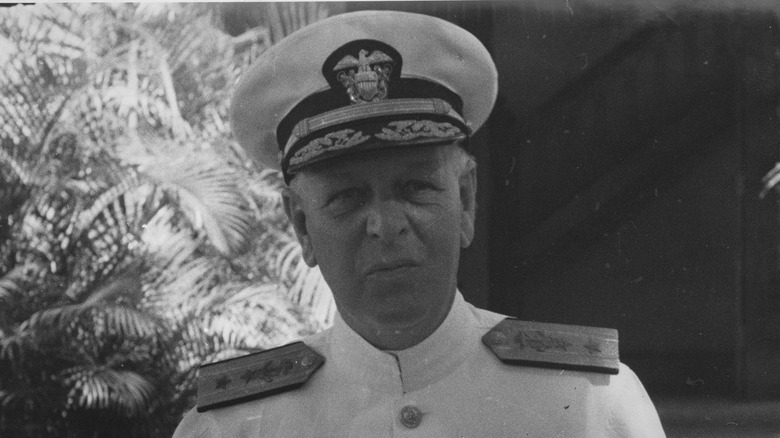 Rear Admiral Husband E. Kimmel in white U.S. Navy uniform