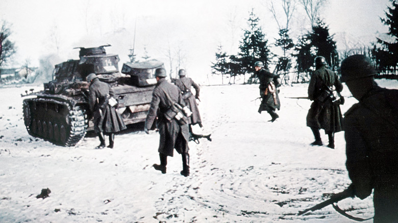 german tank unit in snow in russia