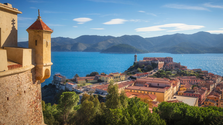 view of island of elba wirh sea and italian coast