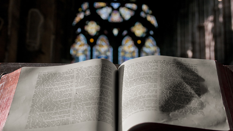 Open Bible inside cathedral