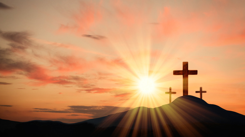 three crosses on hill