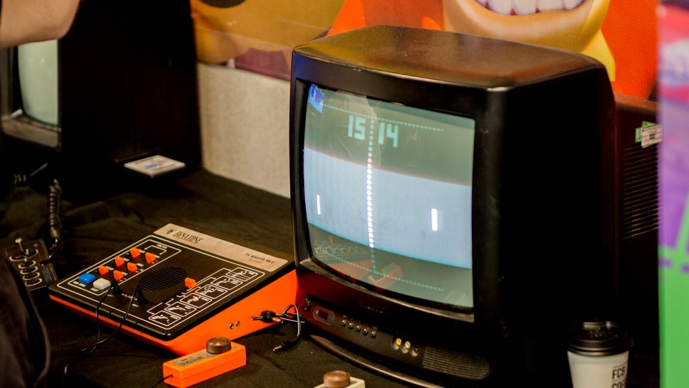 TV showing Pong video game.