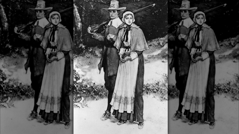 Puritan couple posing