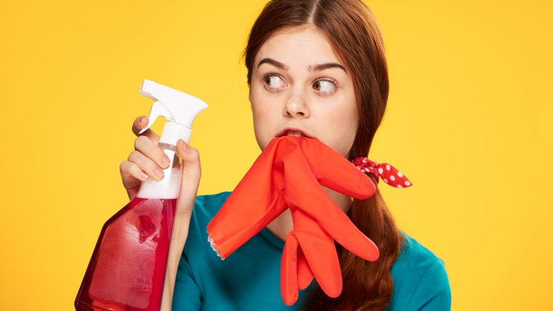 Cleaning the bathroom 