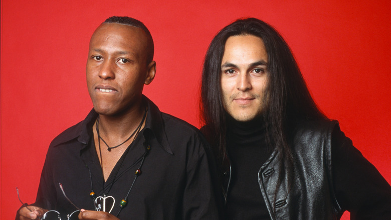 Charles and Eddie pose for publicity photo on red scrim