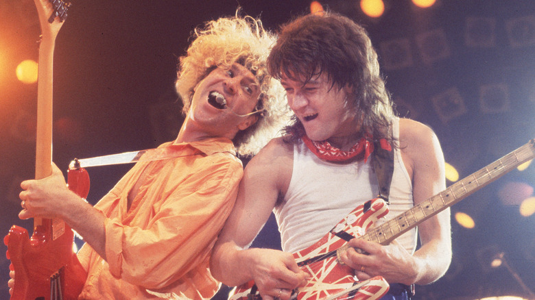 Sammy Hagar and Eddie Van Halen playing guitars back to back