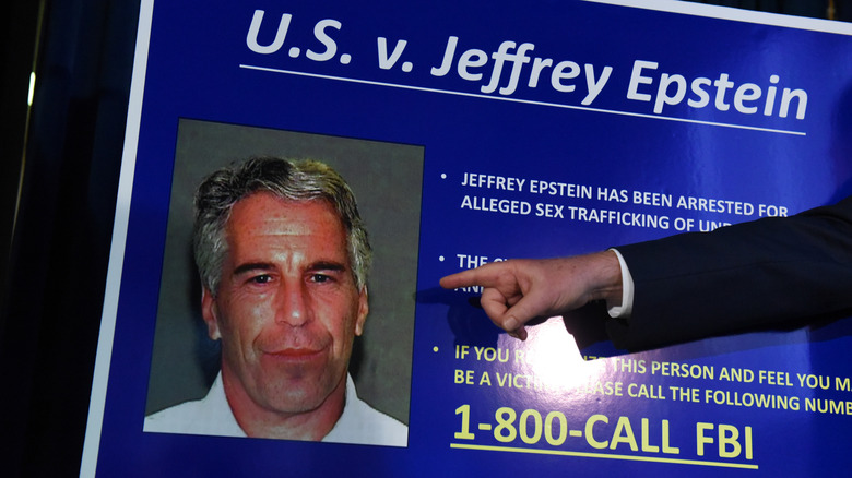 Slide of the announcement of charges against Epstein