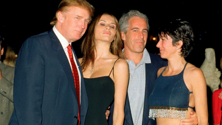 Ghislaine Maxwell with Donald and Melania Trump, and Jeffrey Epstein