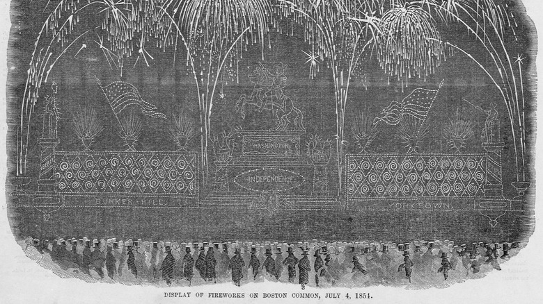 Illustration of fireworks over Boston Common