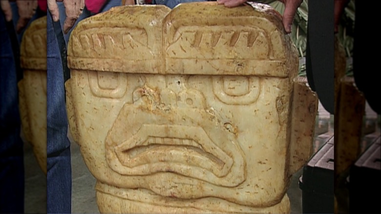 screenshot of fake olmec sculpture