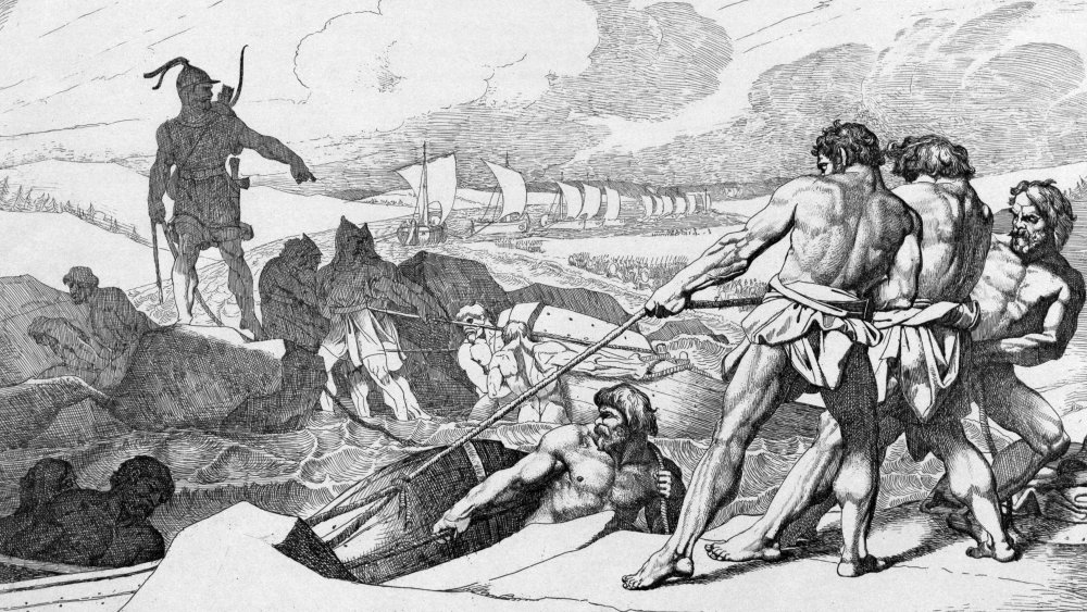 Slaves pulling a ship