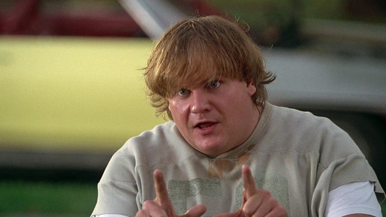Chris Farley's Mike Donnelly gesturing in Black Sheep