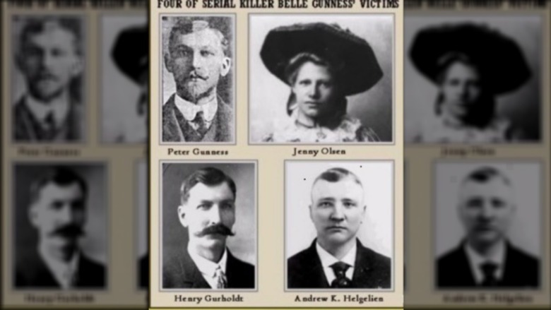 Four victims of Belle Gunness - Peter Gunness, Jenny Olsen, Henry Gunholdt, and Andrew K. Helgelien
