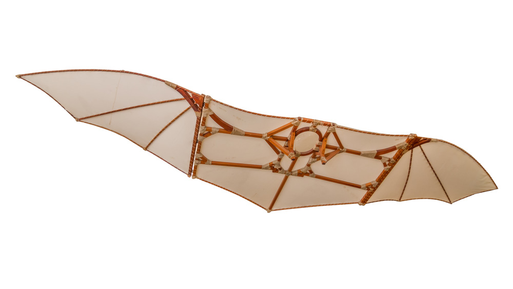 One of Leonardo da Vinci's flying machines made of canvas and wood