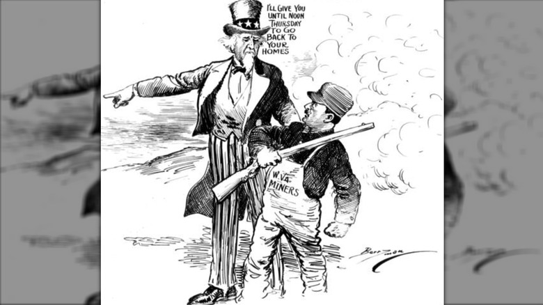 1921 political cartoon with West Virgina miner and Uncle Sam