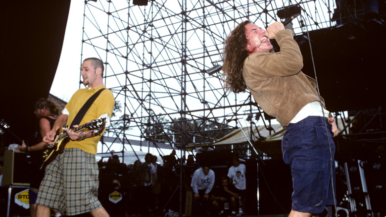 Pearl Jam performing on stage
