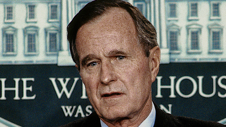 George H.W. Bush at a press meeting