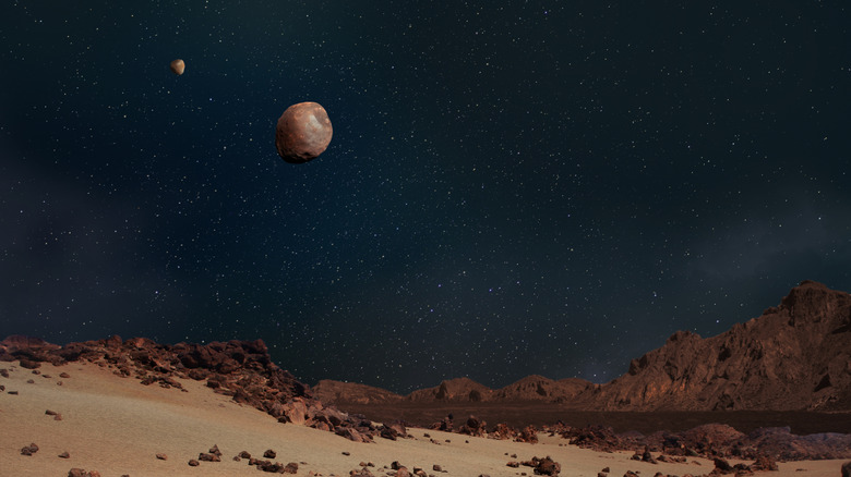 Phobos and Deimos seen from Mars' surface