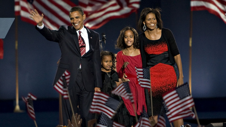 Obamas and daughters at inauguration