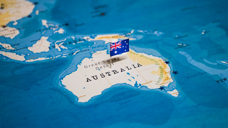 Australian flag on world map