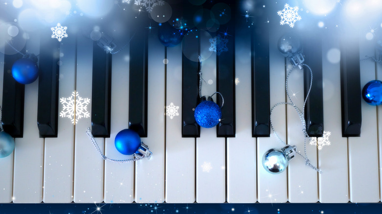 Piano keyboard with snowflakes