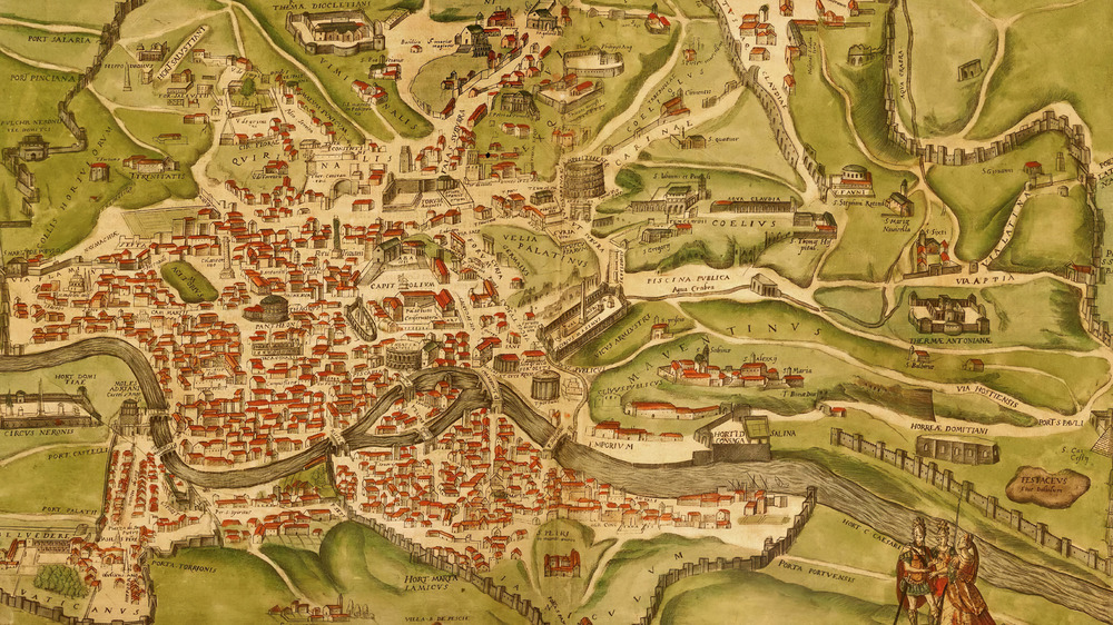 Historical map of ancient Rome of the 1st century CE published in Italy in 1570