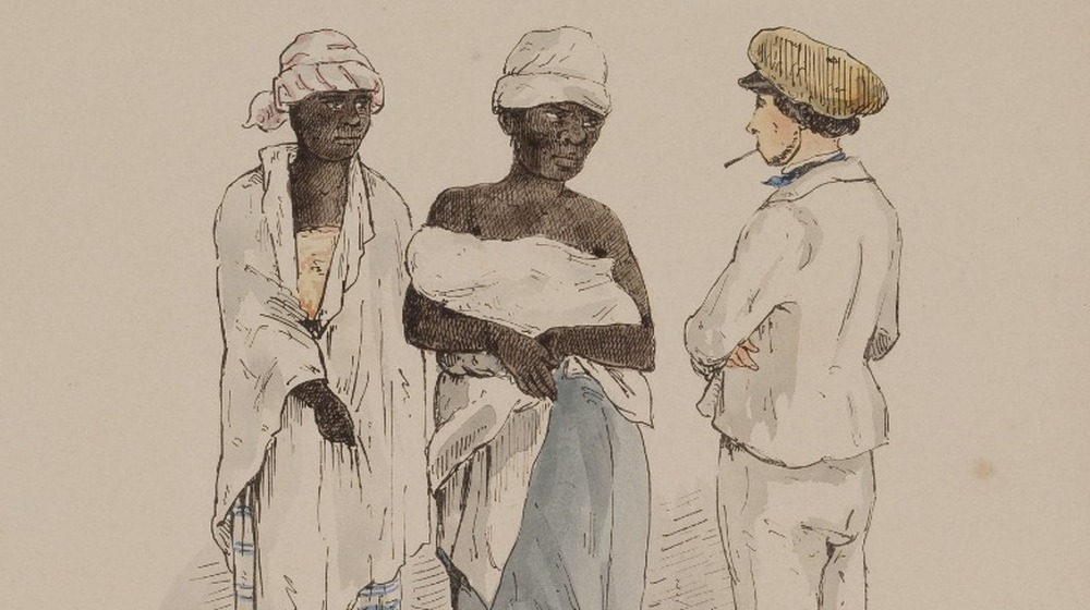 Plantation owner and two slaves