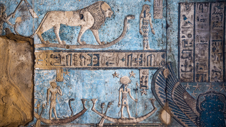 Ancient Egyptian art with blue color still preserved