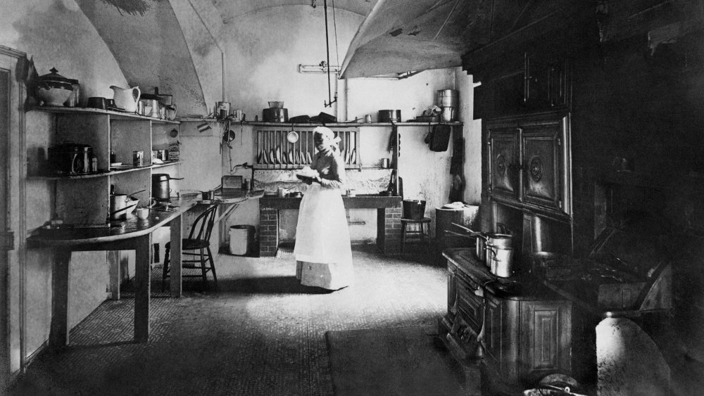 The very non-electric White House kitchen at the time of Harrison's presidency, in 1892 