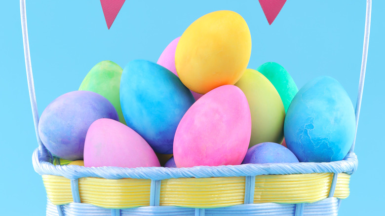 Easter bunny and colorful easter eggs