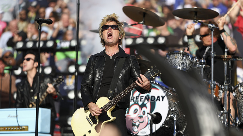 Green Day performing at the Super Bowl
