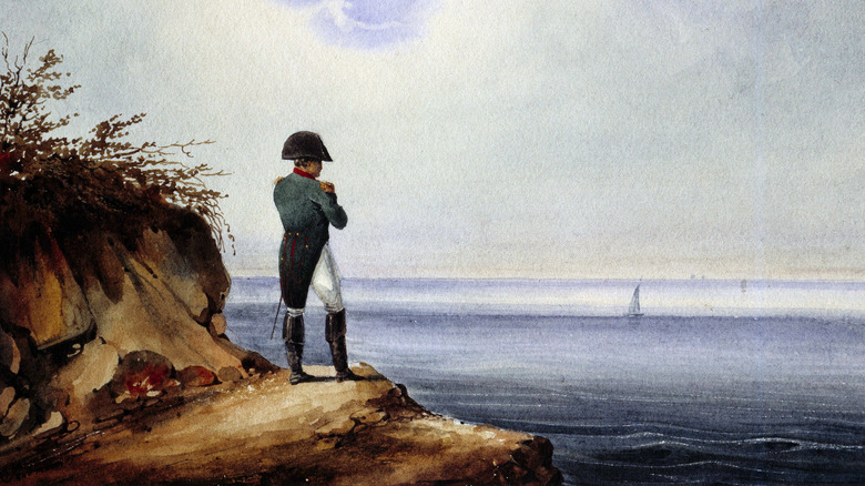 Napoleon staring out to sea watercolor