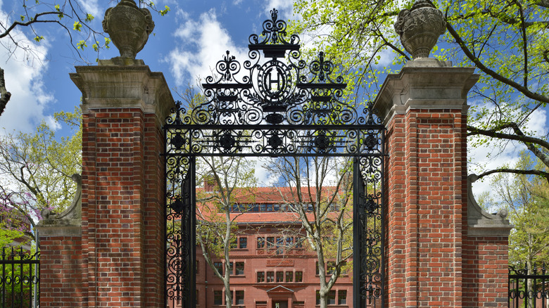 Gate and building, Harvard University