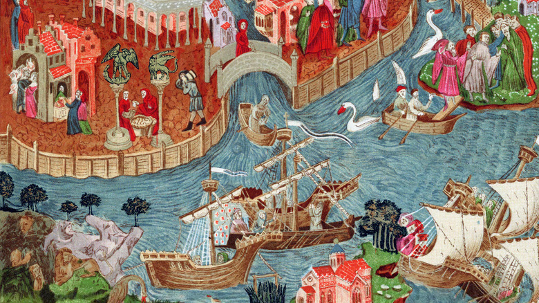 drawing of Marco Polo setting sail from Venice to travel the Silk Road