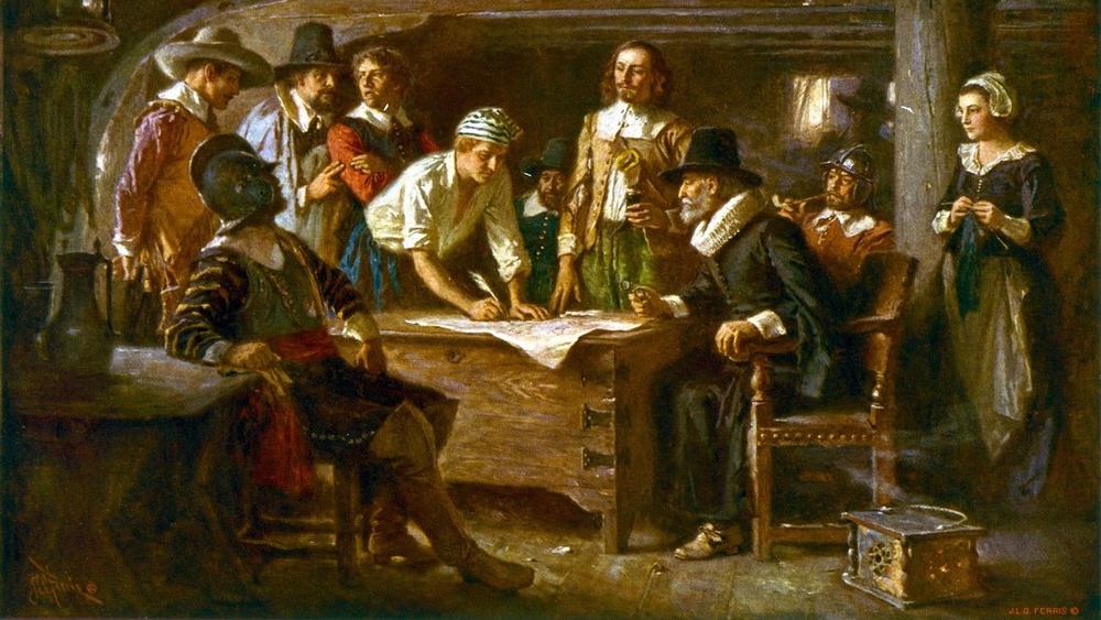 Jean Leon Gerome Ferris' historical painting The Mayflower Compact