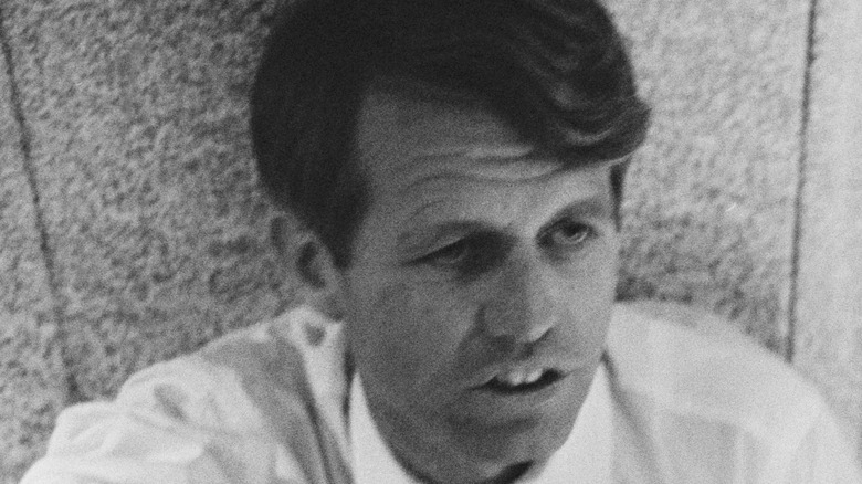 Robert F Kennedy pauses mid-speech