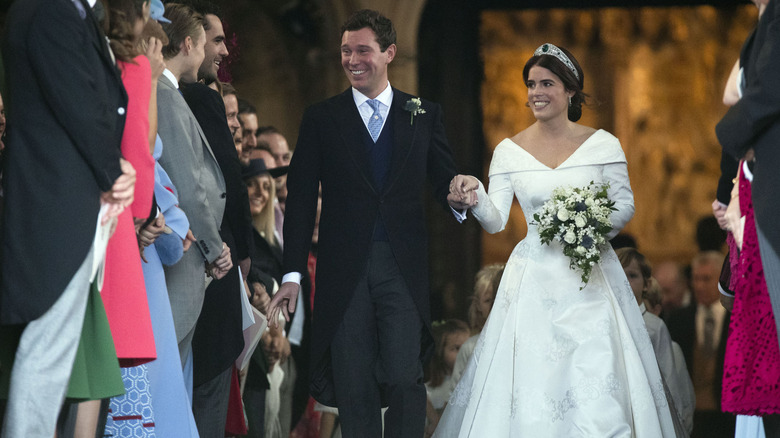princess eugenie walking the aisle at her wedding