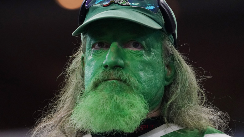 Philadelphia Eagles fan painted green