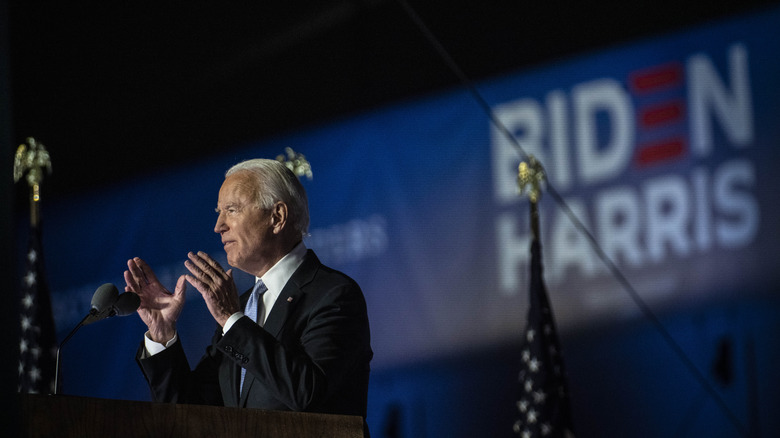 Joe Biden campaigning at lectern
