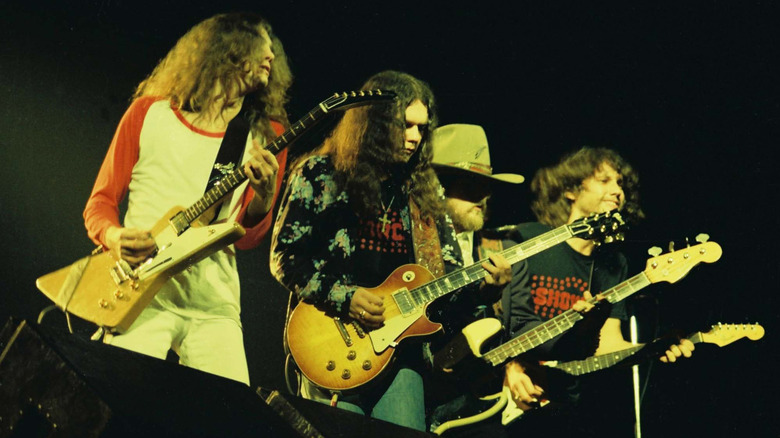 Lynyrd Skynyrd playing on stage in 1977