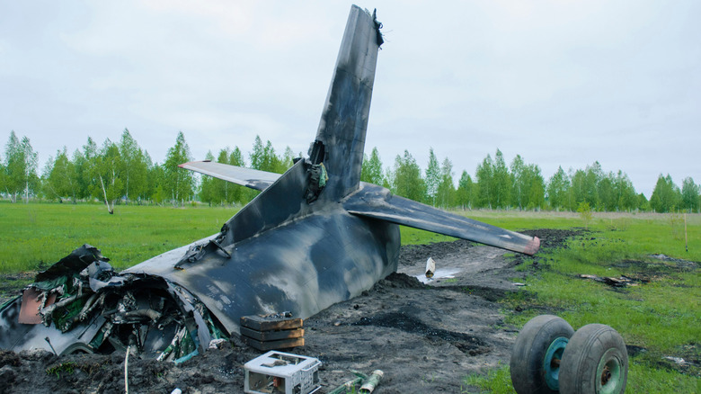 crashed plane in countryside